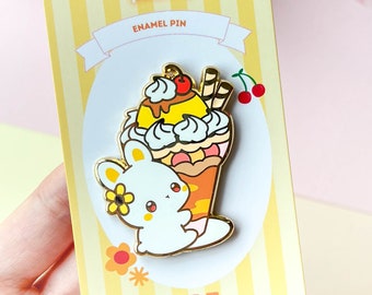 Bunny Ice Cream Enamel Pin / Dessert Rabbit Enamel Pin / Baby Bunny Pin / Strawberry Bunny Pin / Cute Rabbit Pins / Easter Bunny Pins