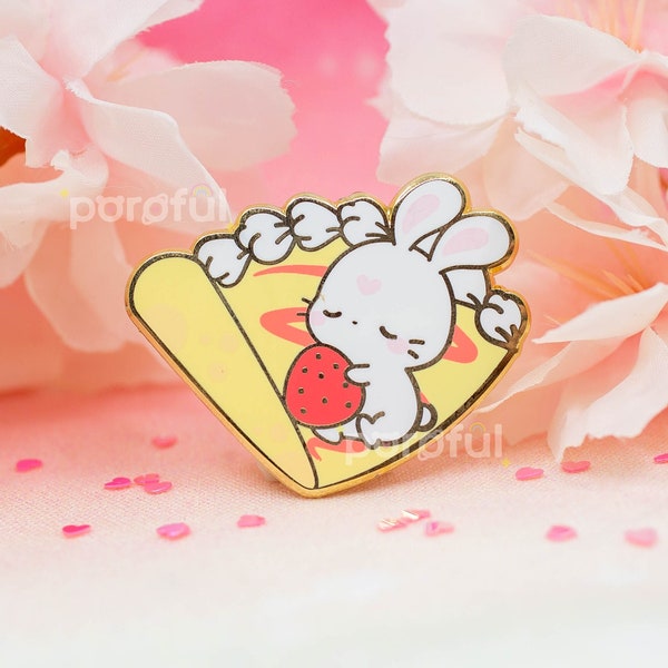 Strawberry Bunny Enamel Pin / Cute Strawberry Crepe Bunny Enamel Pin / Cafe Bunnies Enamel Pin / Kawaii Usagi Enamel Pin / Dessert Bunny Pin