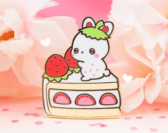 Strawberry Bunny Cake Enamel Pin / Strawberry Bunny Enamel Pin / Strawberry Cheesecake Pin / Berry Dessert Pins / Cute Kawaii Bunny Pins
