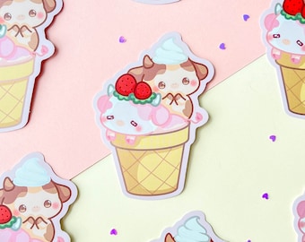 Ice Cream Cow Vinyl Sticker / Fluffy Cow Stickers / Kawaii Cow Stickers / Cute Cow Sticker / Dessert Animal Stickers / Gelato Stickers