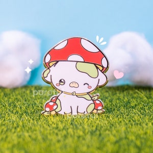 Mushroom Cow Enamel Pin / Fluffy Cow Pin / Cottagecore Cow Enamel Pin / Mushroom Cow Enamel Pin / Wildlife Cattle Pins / Kawaii Cow Pins