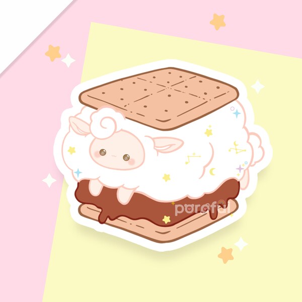 Kawaii Cute Sheep Sticker / Chocolate Sheep Sticker / Fluffy Sheep Dessert Sticker / Cute Animal Scrapbook Supplies / S'mores Stickers