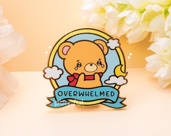 Overwhelmed Bear Enamel Pin / Cute Mental Health Enamel Pin / Low on Spoons Pin / Cute Bear Pins / Happy Pills Pin / Burnout Social Battery