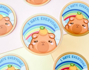 Cute Capybara Vinyl Sticker / I Hate Everyone Sticker / Low Social Battery Sticker / Kawaii Introvert Sticker / Work Life Stickers
