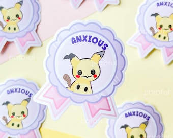 Anxious Sticker / Anxiety Depression Sticker / Mental Health Stickers / Cute Mimikyu Sticker / Shiny Mimikyu / Kawaii Mimikyu Peeker Sticker