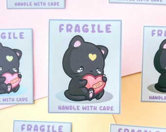 Mental Health Cat Sticker / Cute Fragile Sticker / Emotionally Unstable Fragile Vinyl Sticker / Black Cat Sticker / Sad Depression Sticker