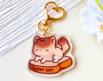 Burnt Out Cat Keychain / Burned Out Keychain / Cute Exhausted Keychain / Work Humor Keychain / Mental Health Cute Keychain