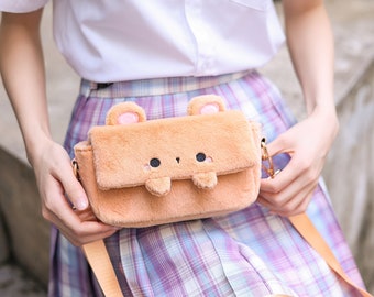 Cute Fluffy Bear Bag / Kawaii Bear Ita Bag / Fluffy Animal Bags / Baby Bear Crossbody Bag / Kawaii Crossbody Bag / Fluffy Tote Bag Handbags