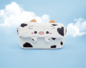 Fluffy Cow Crossbody Bag / Cute Cow Ita Bag / Kawaii Animal Crossbody Bag / Soft Fluffy Anime Crossbody Bag / Strawberry Cow Pouch Bag