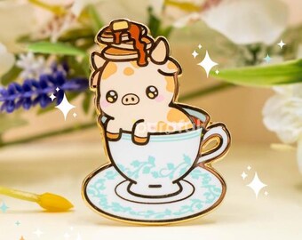 Cute Cow Enamel Pin / Fluffy Cow Enamel Pin / Highland Cow Tiny Pals Enamel Pin / English Breakfast Tea Pin Badge / Cow Blind Bag Pins