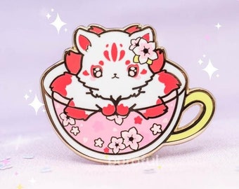Sakura Kitsune Enamel Pin / Nine-tailed Fox Pin / Kitsune Fox Enamel Pin / Japanese Mythology Pin / Hulijing Gumiho Pin / Kawaii Kitsune Pin