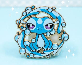 Gecqua Enamel Pin / Blue Generation 10 Pokemon Pin / Charmeleon Lizard Gecko Enamel Pin / Herpetoflora Pin / Squirtle Vaporeon Piplup badge