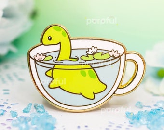 Loch Ness Monster Enamel Pin / Cryptid Creatures Pin / Cute Fantasy Mythology Art Pin / Kawaii Teacup Animal Pins / Positivity Dragon Pins