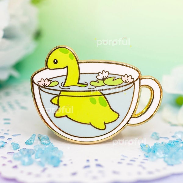 Loch Ness Monster Enamel Pin / Cryptid Creatures Pin / Cute Fantasy Mythology Art Pin / Kawaii Teacup Animal Pins / Positivity Dragon Pins