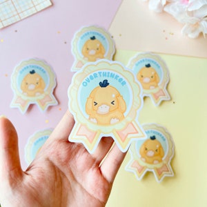 Naklejka Overthinker / Kawaii Cute Psyduck Naklejki / Naklejki na temat zdrowia psychicznego / Naklejki na temat lęku / Naklejki Pokemon / Naklejka na zderzak Psyduck