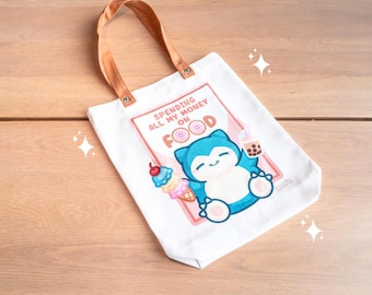 Snorlax Tote Bag / Japanese Snacks Tote Bag / Cute Snorlax ItaBag / Kawaii Dessert Illustrated Tote Bag / Cute Gusset Reusable Grocery Bag