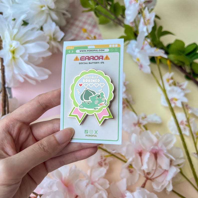 Bulbasaur Low Social Battery Enamel Pin / Introvert Enamel Pin / Humor Socially Anxious Overthinker Pin / Mood Meter Squirtle Charmander Pin image 5