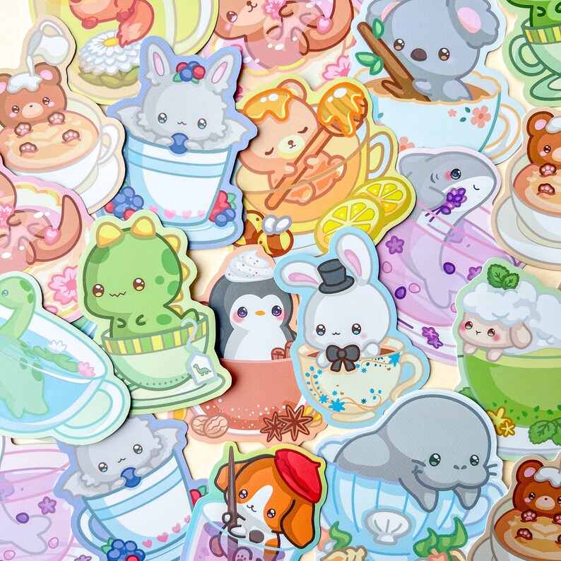 Kawaii Cute Animal Tea Stickers / Cute Animal Food Stickers / Etsy
