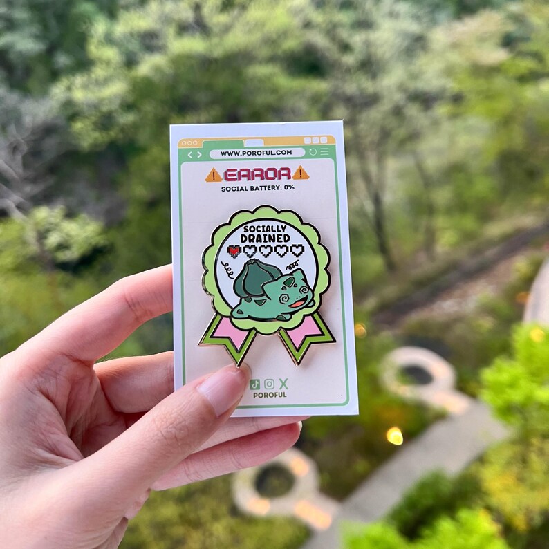 Bulbasaur Low Social Battery Enamel Pin / Introvert Enamel Pin / Humor Socially Anxious Overthinker Pin / Mood Meter Squirtle Charmander Pin image 3