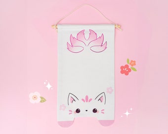 Sakura Kitsune Enamel Pin Display Banner / Cute Pin Pennant / Kawaii Pin Display Board / Pastel Pink Enamel Pin Collection Board Display