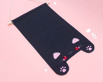 Kawaii Cute Black Cat Pin Display Banner / Black Cat Enamel Pins / Pin Box Display / Pin Pennant / Enamel Pin Badge Banner / Pin Hoop
