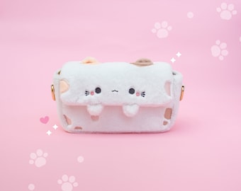Fluffy Calico Cat Crossbody Bag / Cute Kitty Bag / Kawaii Cat Tote Bag / Cute Siamese Cat Plush Tote / Plush Kitty Bag / Kawaii Cat Ita Bag