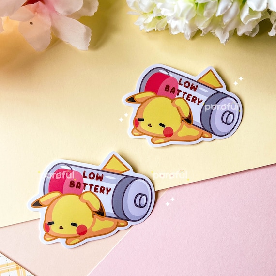 Low Social Battery Sticker / Kawaii Pikachu Sticker / Cute Pikachu Pokemon Sticker / Mood Vinyl Stickers / Cute Social Battery Sticker