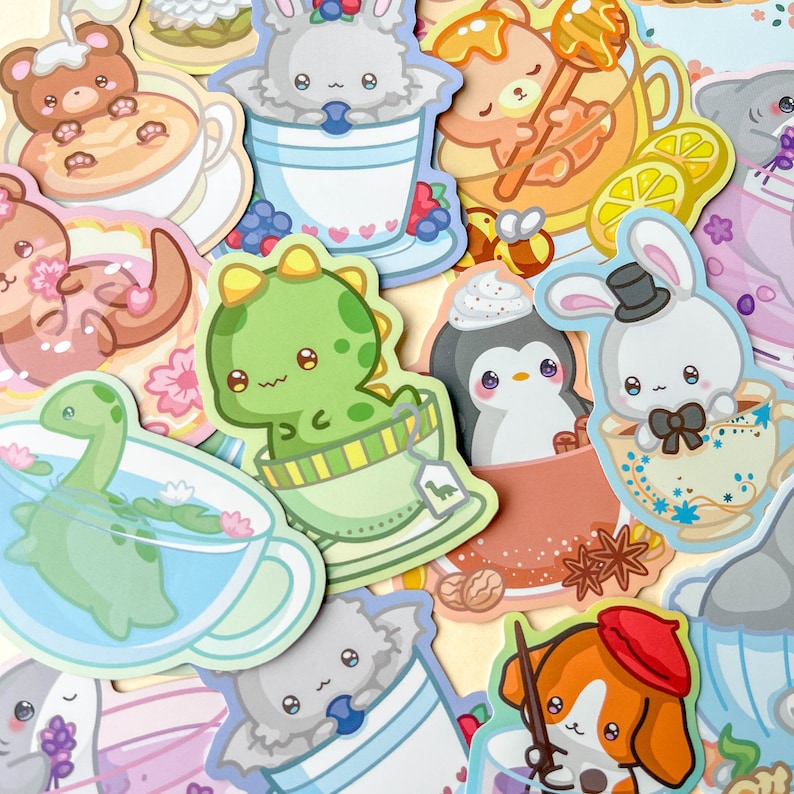 Kawaii Cute Animal Tea Stickers / Cute Animal Food Stickers / Etsy