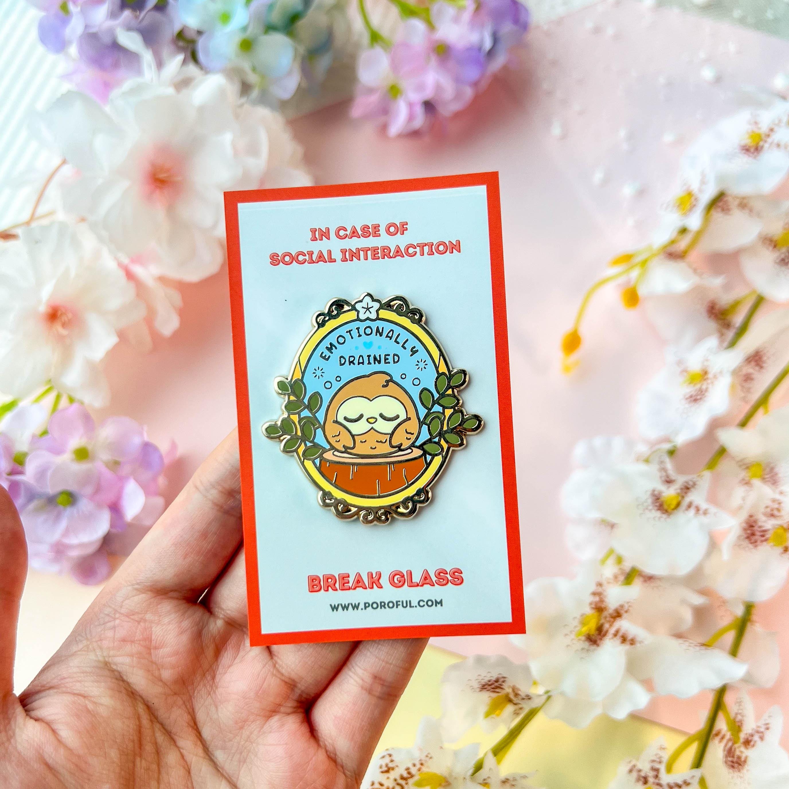 感情的に疲れ果てたフクロウのエナメルピン / 感情的に不安定なピン / よく泣くピン / かわいいうつ病不安のエナメルピン / メンタルヘルスピン -  Etsy 日本