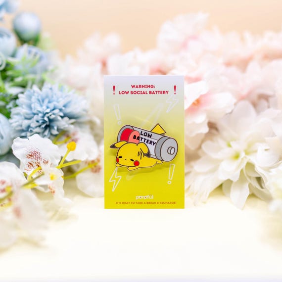 Low Battery Enamel Pin / Introvert Enamel Pin / Low Social Battery Enamel Pin / Pichu Raichu Pins / Office Corporate Pins / Antisocial Pin