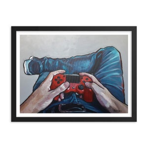 Stampa artistica con cornice per giocatori – Poster di gioco in prima persona – Regalo per giocatori – Decorazione per sala giochi Moody – Carta opaca con cornice in legno nero
