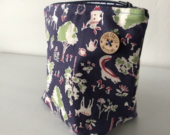 Small Alice In Wonderland Project Bag, Zipper Pouch for Knitting and Crochet