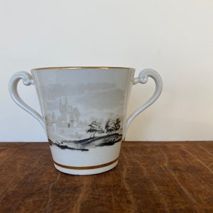 Viktoriansk Transferware Lover Cup: Antik engelsk Staffordshire tekopp