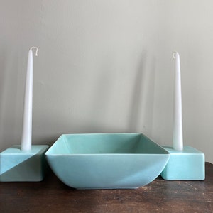 Mid Century Modern Blue Sea Foam Candlesticks Royal Haeger - Atomic Age Retro 1950s Ceramic - Candle holders Retro Decor 1960s Dining Room