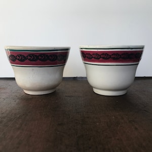 Pair of Gorgeous Antique Cut Sponge Stick Spatter Tea Cups - Tea Bowls Cups - 1845 to 1870s Staffordshire England