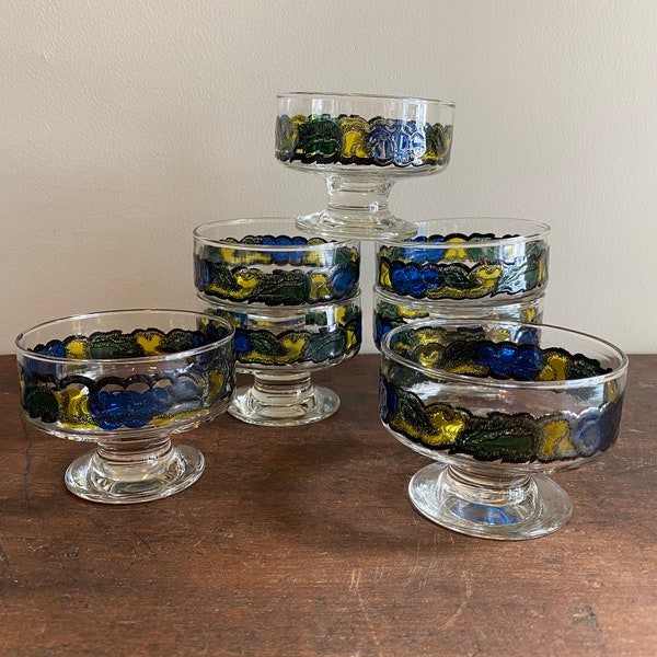 Mid-Century Modern Ice Cream Sorbet Sherbert Glass Bowls - 1950s 1960s Dessert Cups