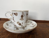 1884 Royal Worcester Tea Cup and Saucer - Demitasse Coffee Can Scottish Thistle Pattern Gold Gilt English Porcelain