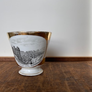 Antique Grand Hotel Scarborough Transferware and Gold Lustre/Lusterware Tea Cup - Victorian Era Souvenir Cup