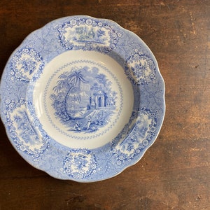 Antique 19th Century William Ridgway Pottery Ceramic Bowl - Bell Works Staffordshire Blue and White Transferware Oriental Pattern Berry Bowl