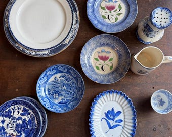 Antik blå & vit transferware-kollektion | 12-delad spode, blå pil engelsk keramik