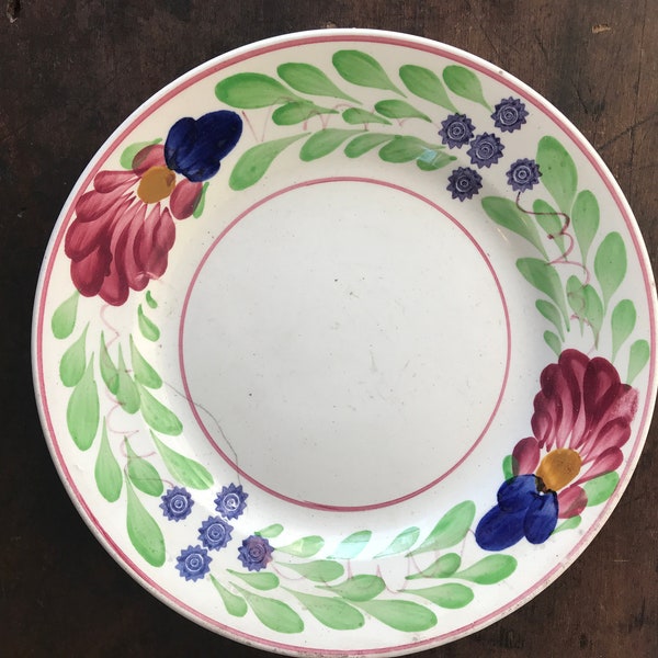 Antique VA Rose Stick Spatter Plate - Made in Germany - Red Blue Green Ceramic