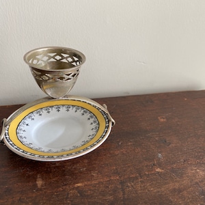 Newport Pottery Company Yellow Transferware Egg Cup - Made In England 1920s Breakfast Service Yellow and Black Transfer Clarice Cliff Amih