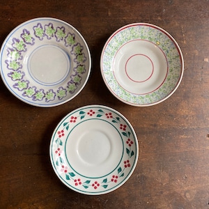 Three Antique Stick Spatter and Spongeware Saucers - English Tea Cup and Saucer 1860s Victorian Era Floral English Staffordshire Dainty