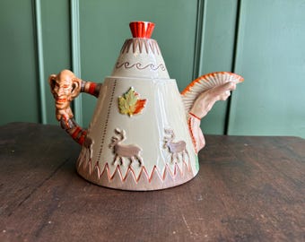 Tetera «Teepee» de Clarice Cliff – Serie Canadá – Cerámica Art Déco – Pieza de colección rara de los años 30