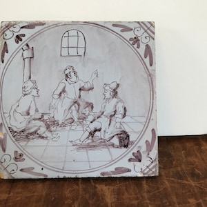 18th Century Purple Manganese Delft Tile Netherlands Holland Ceramic Wall Tile Antique 1700s Art