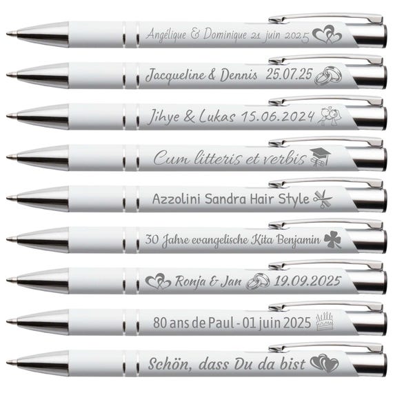 Kugelschreiber mit Gravur, 10 - 300 Stk, Personalisiert Hochzeitsgastgeschenk, Lasergravur, Geschenk  Stift mit Name