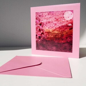 Grußkarte "Landschaft Pink", quadratisch, Klappkarte mit Umschlag