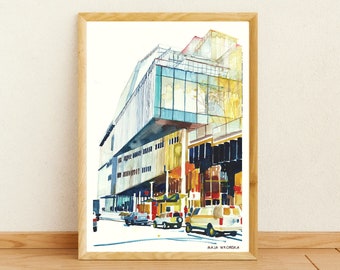 Whitney Museum New York art print, Whitney Museum art print, New York print, New York watercolor, Autumn city art