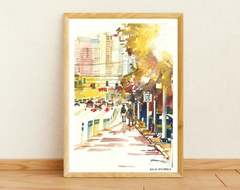 Detroit art print, Detroit art print, Detroit print, Detroit watercolor, Detroit gift, Detroit poster, Autumn city art