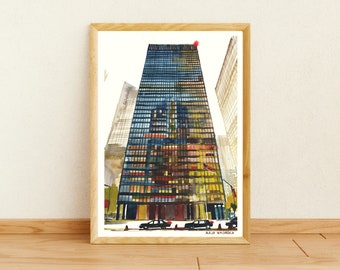 Impression d'art Seagram building New York, Impression d'art Seagram building, Art Seagram building, aquarelle de New York, aquarelle Seagram building